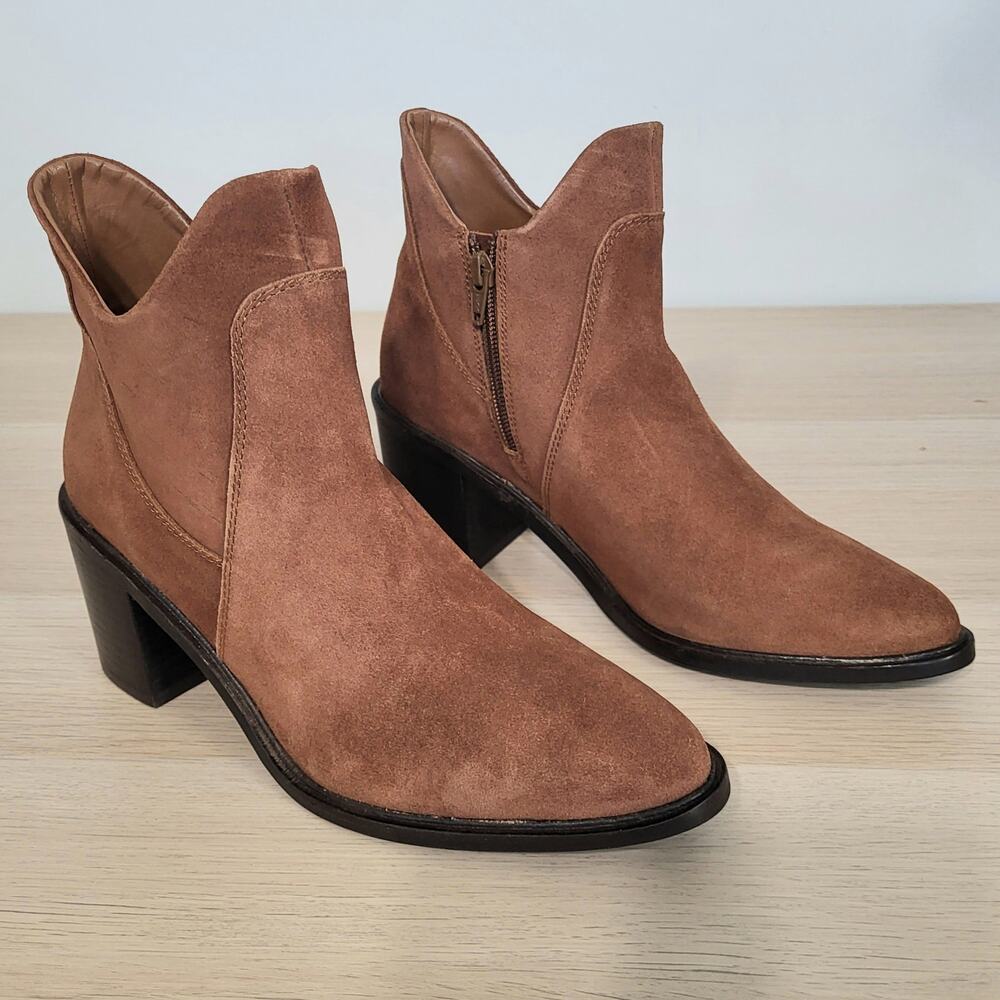 Seychelles Pretty Little Bird Boots Cognac Brown Booties Heel Suede Leather‎ 7